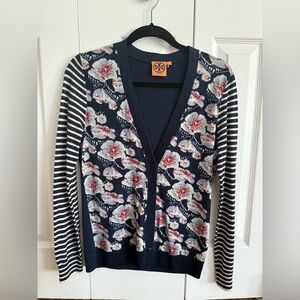 Tory Burch Floral Navy Cardigan Sweater